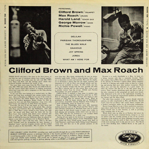 Clifford Brown And Max Roach - Clifford Brown & Max Roach(LP, Album...