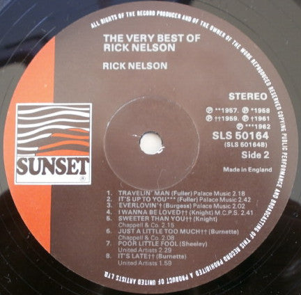 Rick Nelson* - The Very Best Of Rick Nelson (LP, Comp)