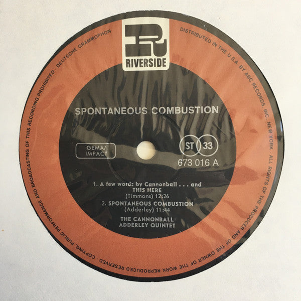 The Cannonball Adderley Quintet - Spontaneous Combustion(LP, Album,...