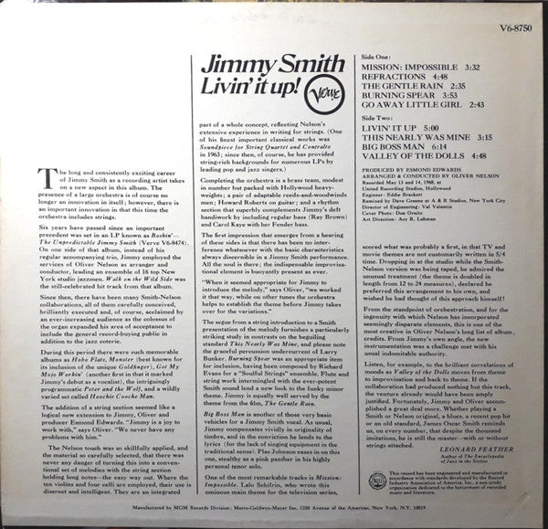 Jimmy Smith - Livin' It Up! (LP, Album, MGM)