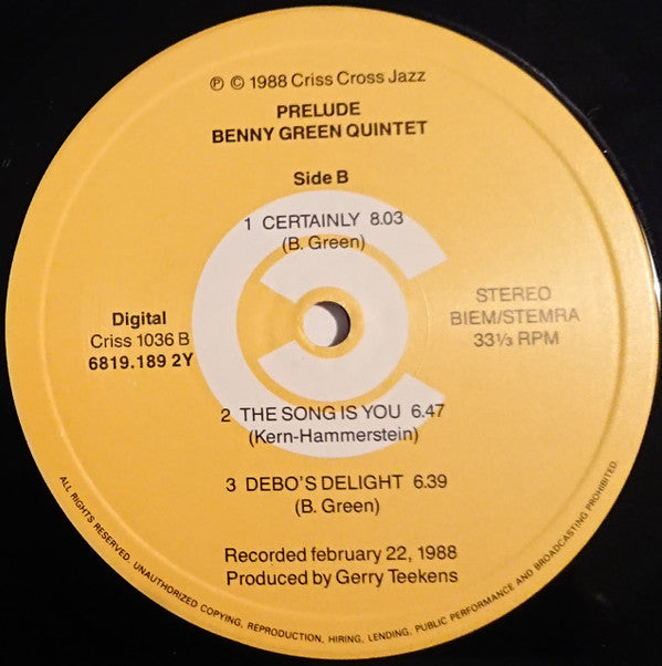 Benny Green Quintet - Prelude (LP)