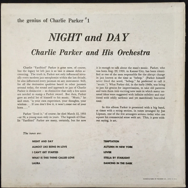 Charlie Parker And His Orchestra - Night And Day (LP, Comp, Mono, RE)