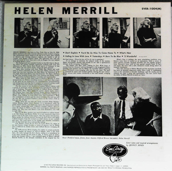 Helen Merrill - Helen Merrill (LP, Album, Mono, RE)