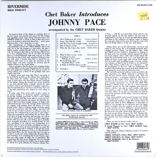 Chet Baker - Chet Baker Introduces Johnny Pace Accompanied By The C...