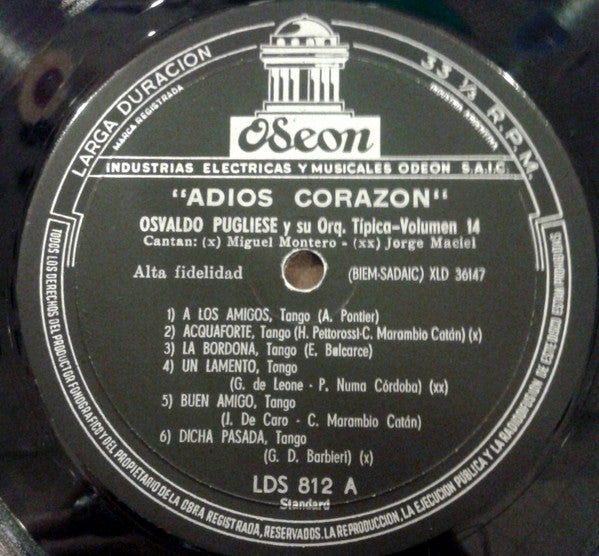 Osvaldo Pugliese Y Su Orquesta Típica - Adios Corazón - Volumen No....