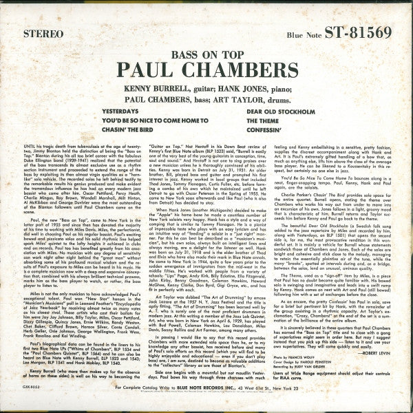 Paul Chambers Quartet - Bass On Top (LP, Album, RE)