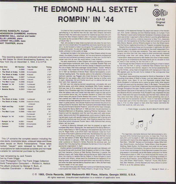 Edmond Hall Sextet - Rompin' In '44 (LP, Album, Mono, Transcription)