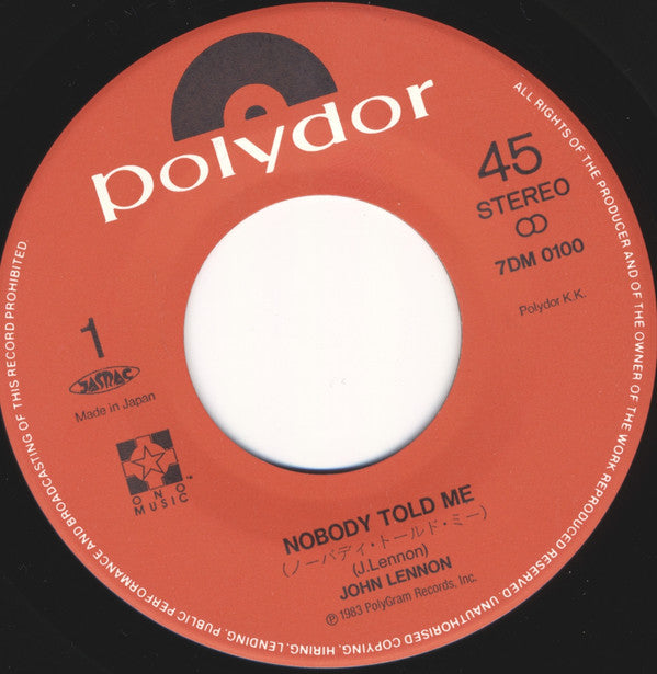 John Lennon - Nobody Told Me (7"", Single)