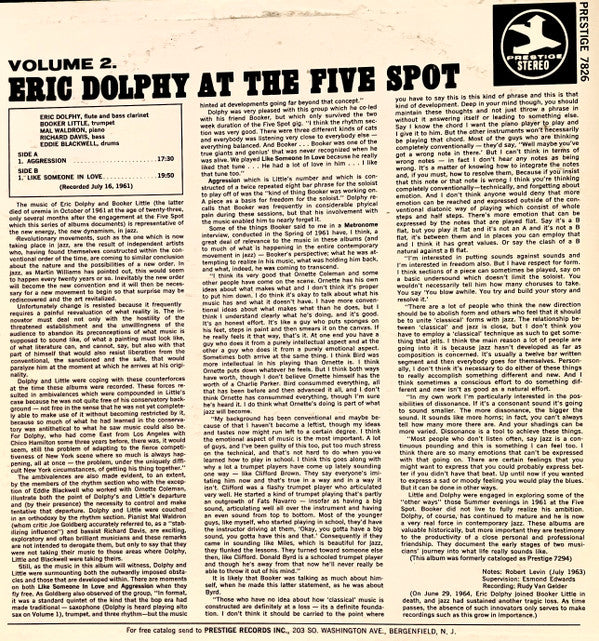 Eric Dolphy - At The Five Spot Volume 2 (LP, Album, RE)