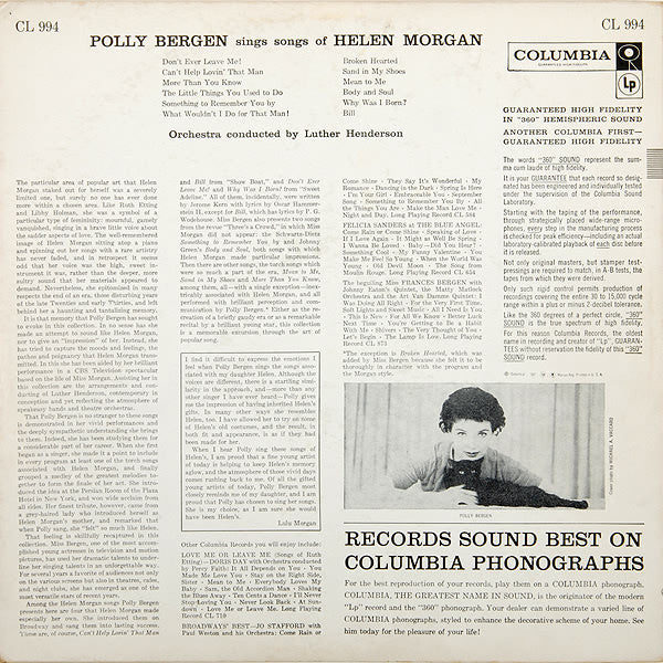 Polly Bergen - Bergen Sings Morgan (LP, Album, Mono)
