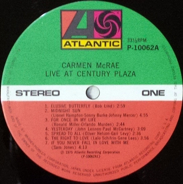 Carmen McRae - Live At Century Plaza (LP, Album)