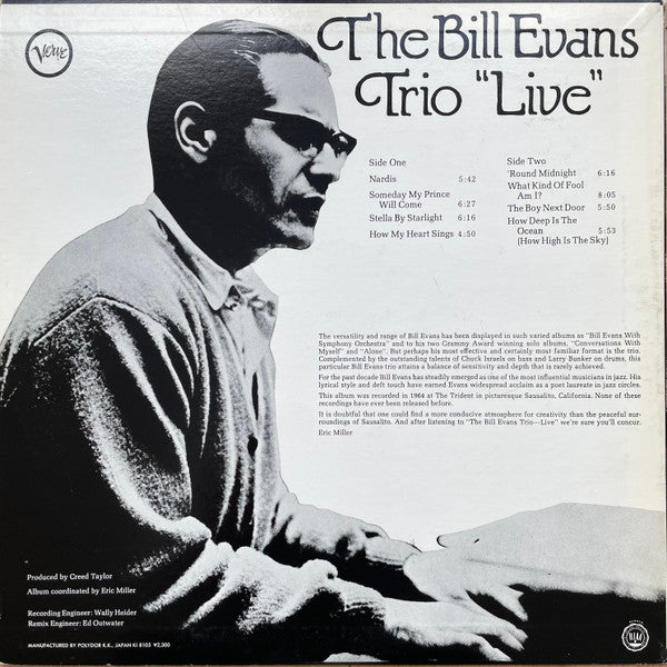 The Bill Evans Trio - ""Live"" (LP, Album, RE)