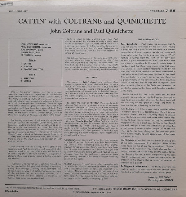 John Coltrane - Cattin' With Coltrane And Quinichette(LP, Album, Mo...