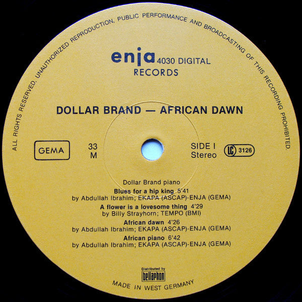 Dollar Brand, Abdullah Ibrahim - African Dawn (LP, Album, Int)