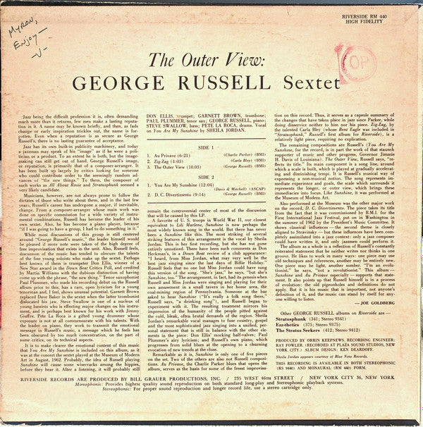 George Russell - The Outer View (LP, Album, Mono)