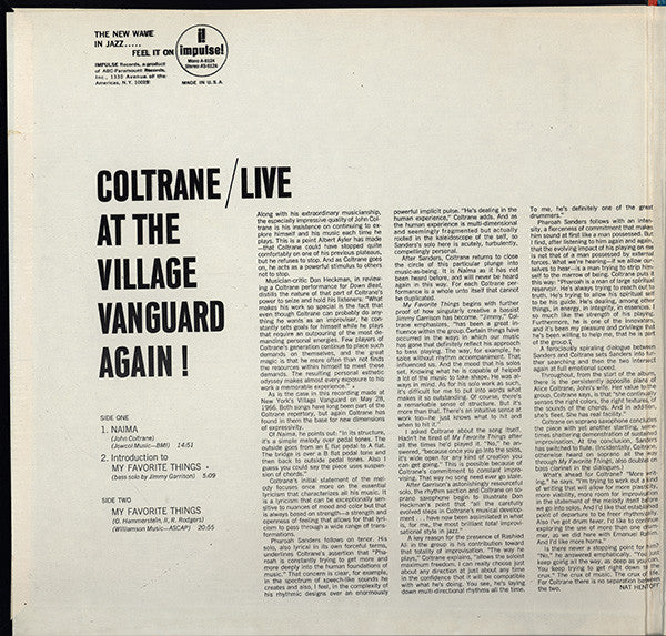 John Coltrane - Live At The Village Vanguard Again! (LP, Album, RP)