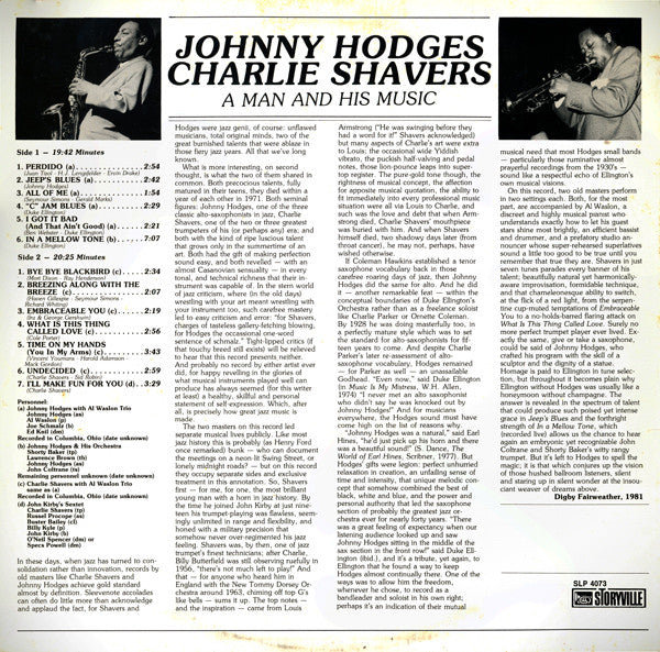 Johnny Hodges  /  Charlie Shavers - A Man And His Music (LP, Album)