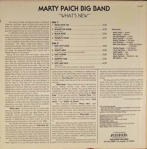 Marty Paich Big Band - What's New (LP, Album, RE)