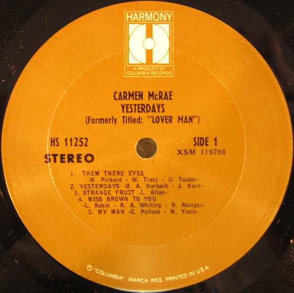 Carmen McRae - Yesterdays (LP, Album, RE)