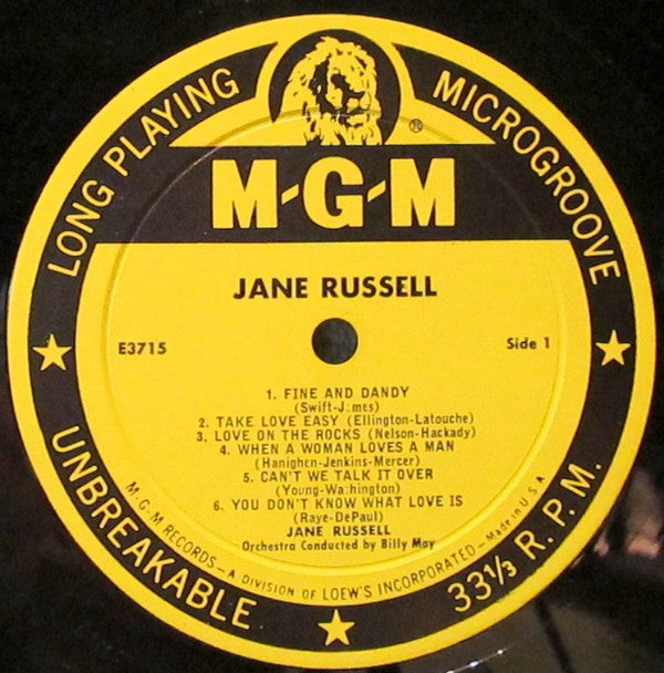 Jane Russell - Jane Russell (LP, Album, Mono)