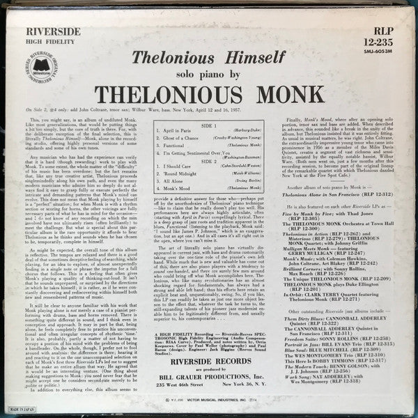Thelonious Monk - Thelonious Himself (LP, Album, Mono, RE)