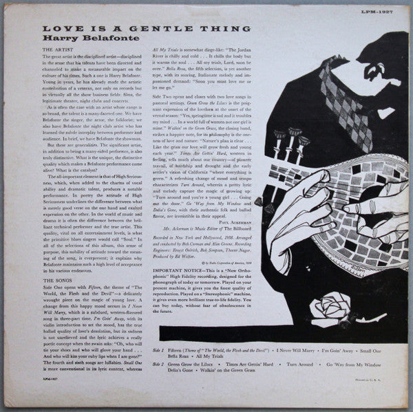 Harry Belafonte - Love Is A Gentle Thing (LP, Album, Mono, Roc)