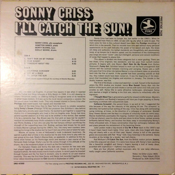 Sonny Criss - I'll Catch The Sun! (LP, Album)
