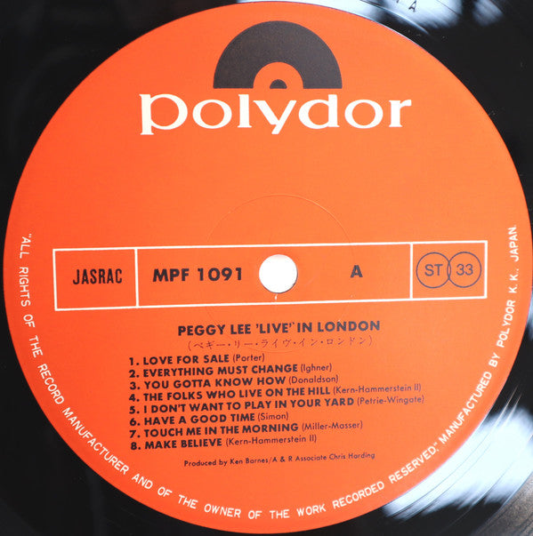 Peggy Lee - Live In London (LP, Album)