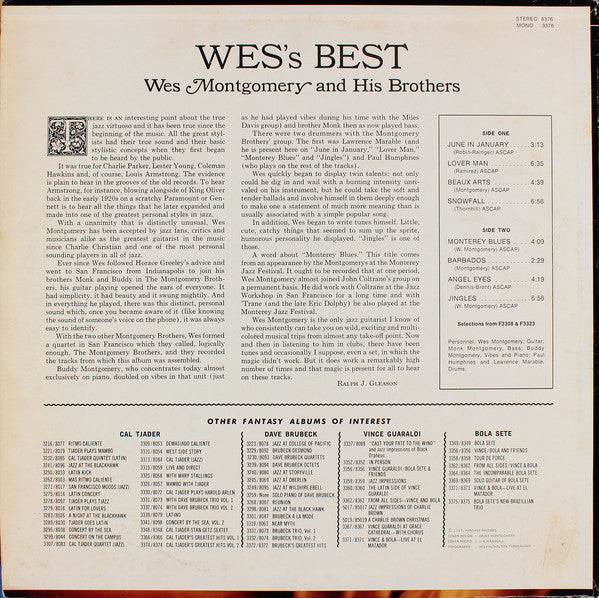 Wes Montgomery And His Brothers* - Wes' Best (LP, Comp, Mono)