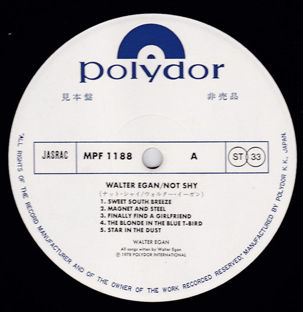 Walter Egan - Not Shy (LP, Album, Promo)