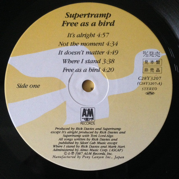 Supertramp - Free As A Bird (LP, Album, Promo, Yel)