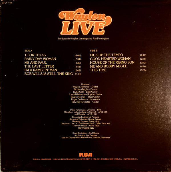 Waylon* - Waylon Live (LP, Album, RE)