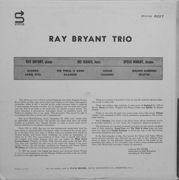 Ray Bryant Trio - Ray Bryant (LP, Album, Mono, RE)