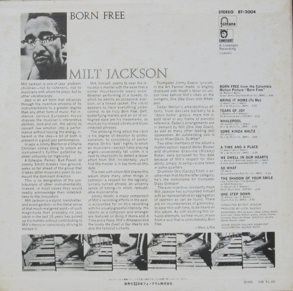 Milt Jackson - Born Free (LP, Album, RE)