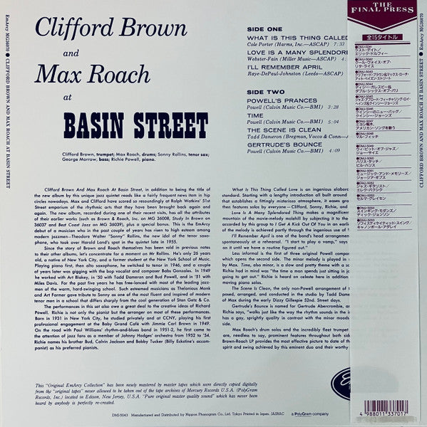 Clifford Brown And Max Roach - At Basin Street(LP, Album, Mono, Ltd...