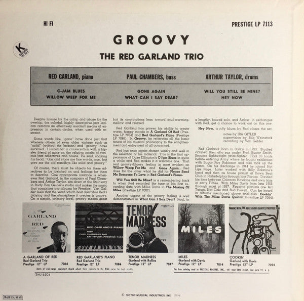 The Red Garland Trio - Groovy (LP, Album, Mono, RE)