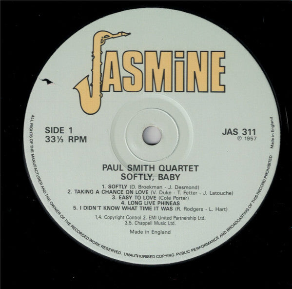 Paul Smith Quartet - Softly, Baby (LP, RE)