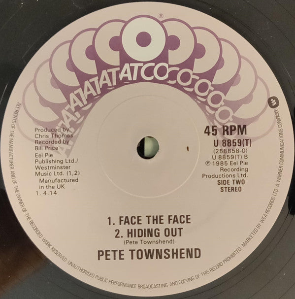Pete Townshend - Face The Face (12"")