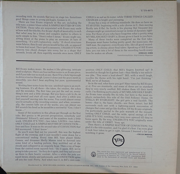Bill Evans - A Simple Matter Of Conviction(LP, Album, Gat)