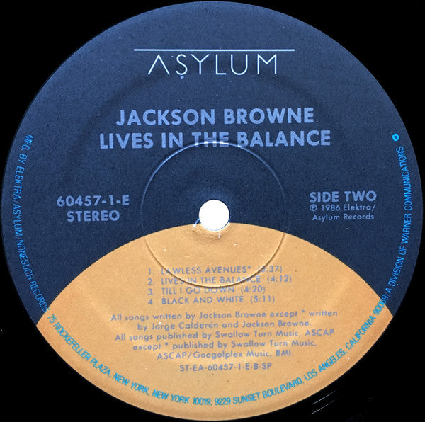 Jackson Browne - Lives In The Balance (LP, Album, SP )