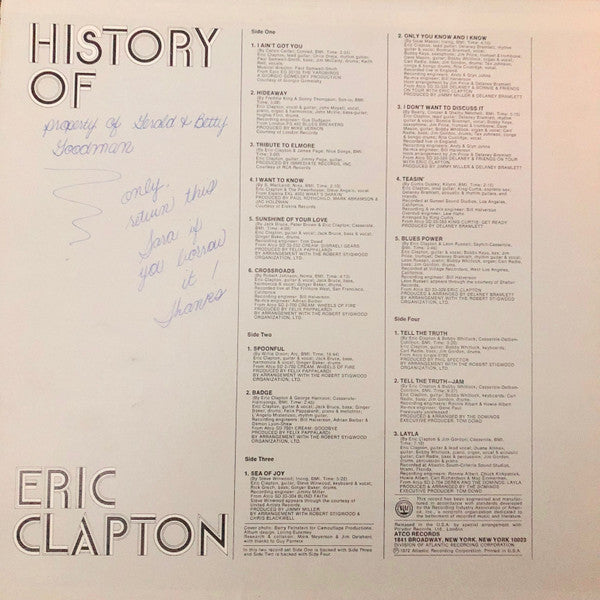 Eric Clapton - History Of Eric Clapton (2xLP, Comp, RE, Gat)