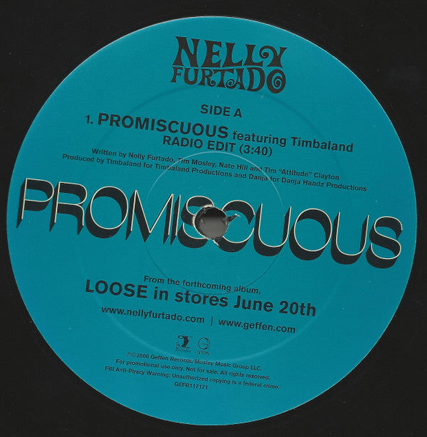 Nelly Furtado Featuring Timbaland - Promiscuous (12"", Promo)