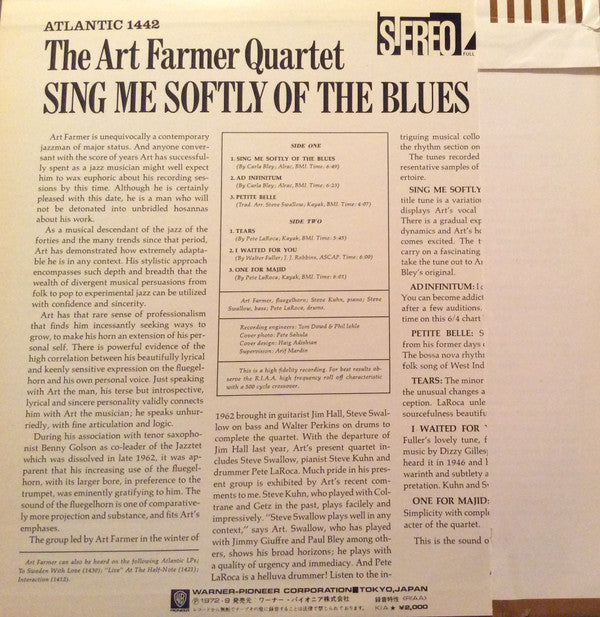 The Art Farmer Quartet* - Sing Me Softly Of The Blues (LP, Album, RE)