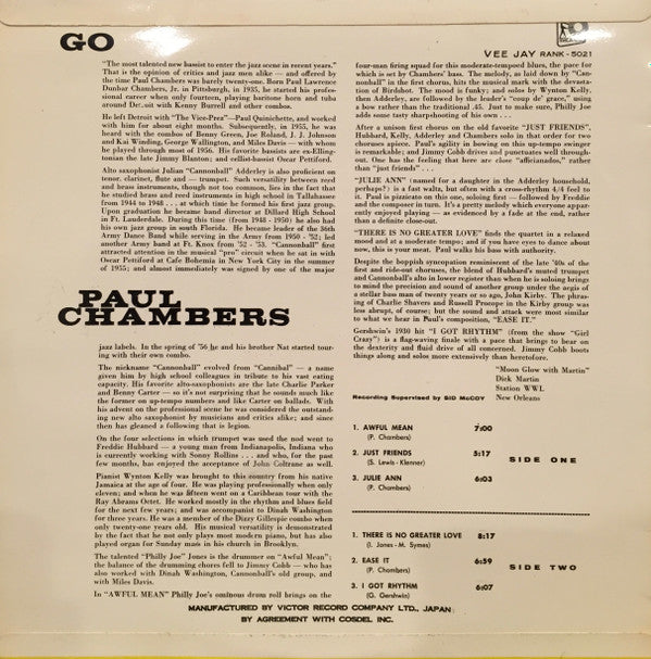 Paul Chambers (3) - Go (LP, Album, Mono)