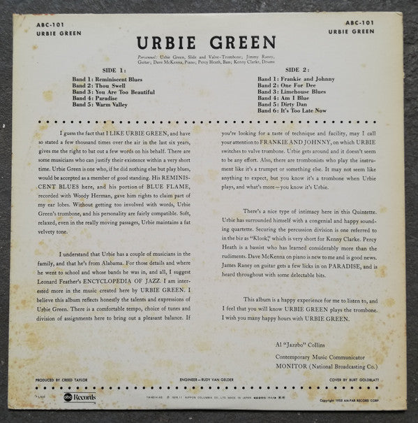 Urbie Green - Blues And Other Shades Of Green (LP, Album, Mono, RE)