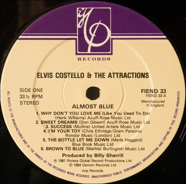 Elvis Costello & The Attractions - Almost Blue (LP, Album, RE)