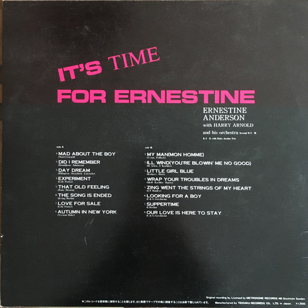 Ernestine Anderson - It's Time For Ernestine(LP, Album, Mono)