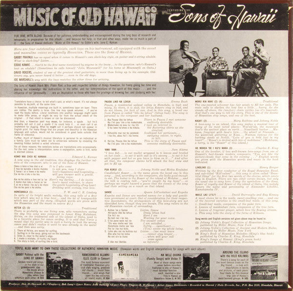 The Sons Of Hawaii - Music Of Old Hawaii (LP, Album, RE)