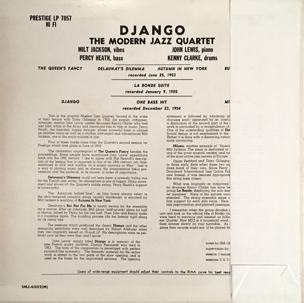 The Modern Jazz Quartet - Django (LP, Album, Mono, RE, RM)