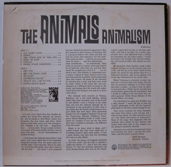 The Animals - Animalism (LP, Album, Mono, MGM)